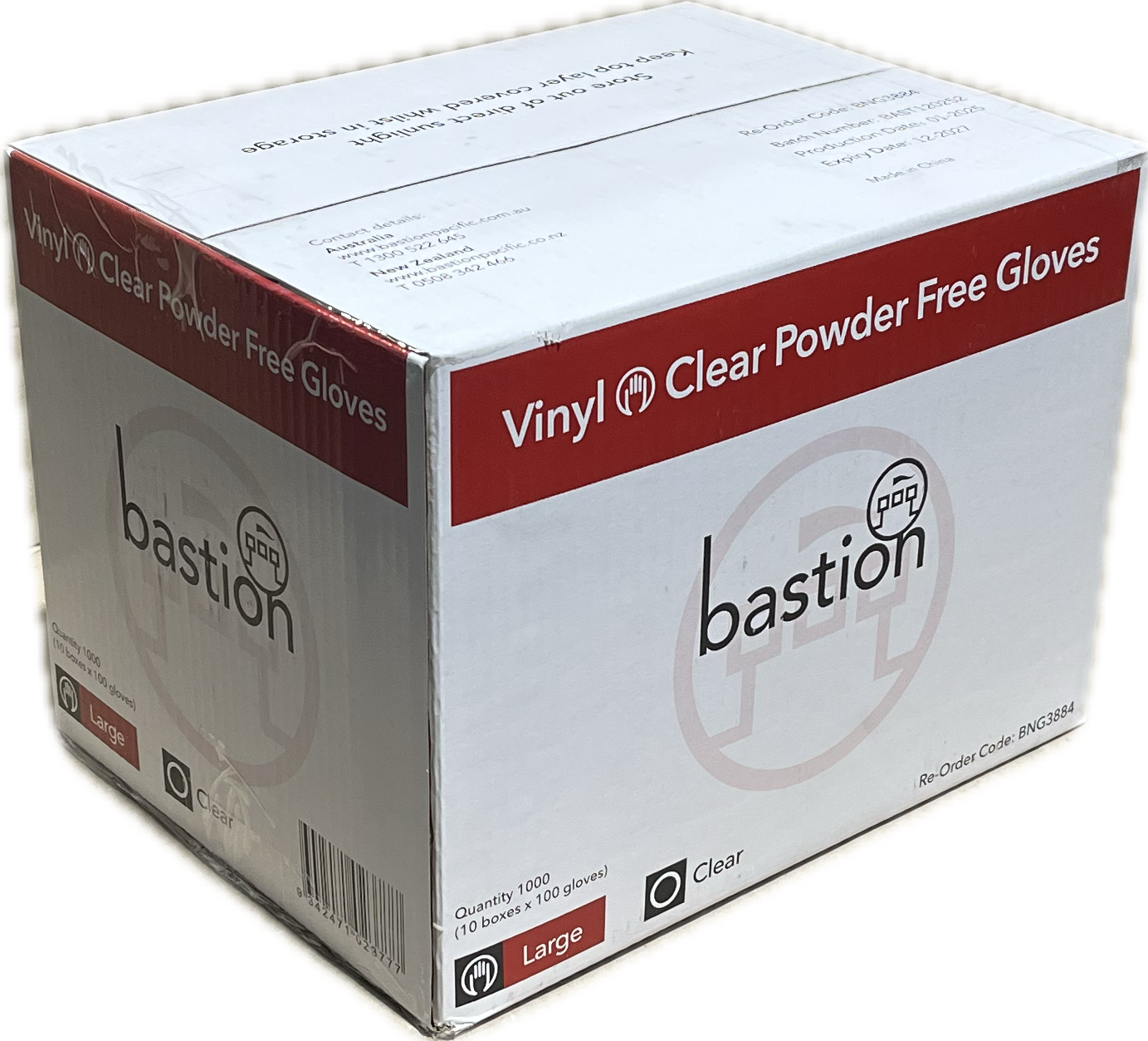 Bastion Glove Vinyl Powder Free Clear Large 1000/CTN