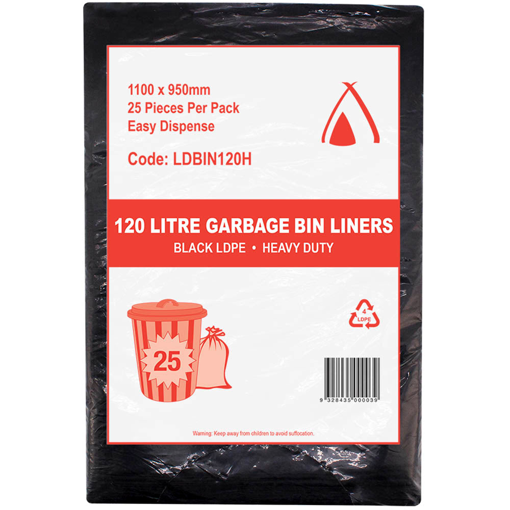 120L Heavy Duty LDPE Black Bin Liners 100/CTN