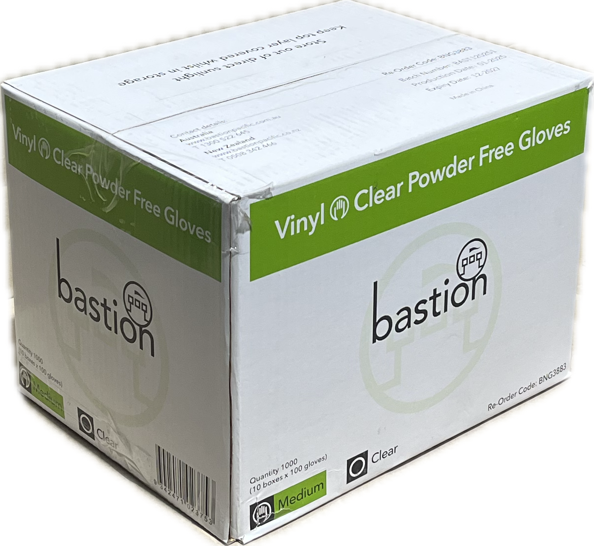 Bastion Glove Vinyl Powder Free Clear Medium 1000/CTN