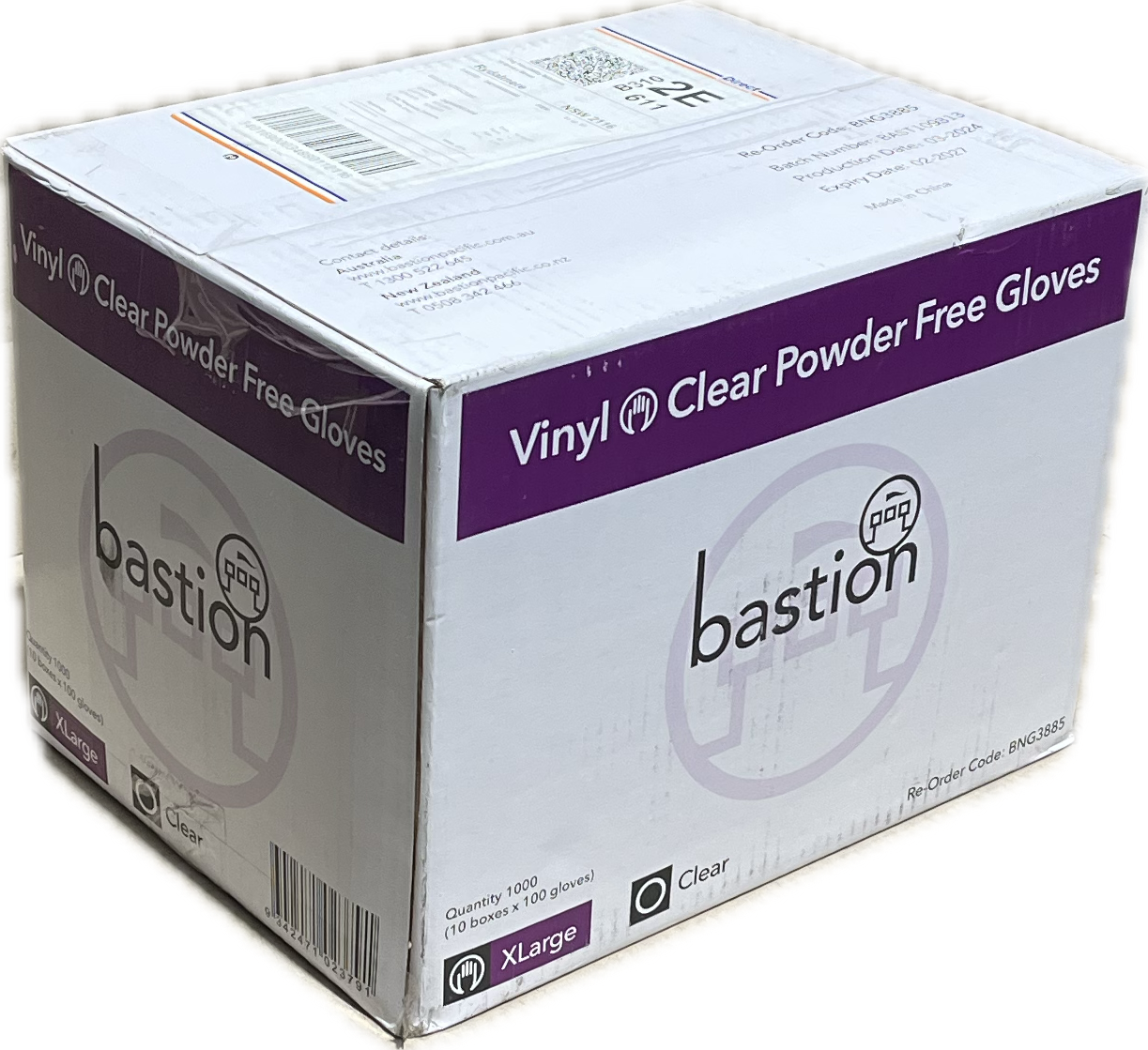 Bastion Glove Vinyl Powder Free Clear XL 1000/CTN