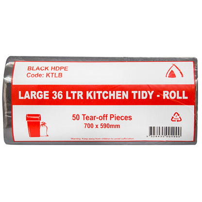 Black Large 36Ltr Kitchen Tidy Liner Roll 1000/CTN