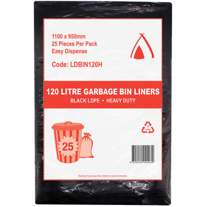 120L Heavy Duty LDPE Black Bin Liners 100/CTN