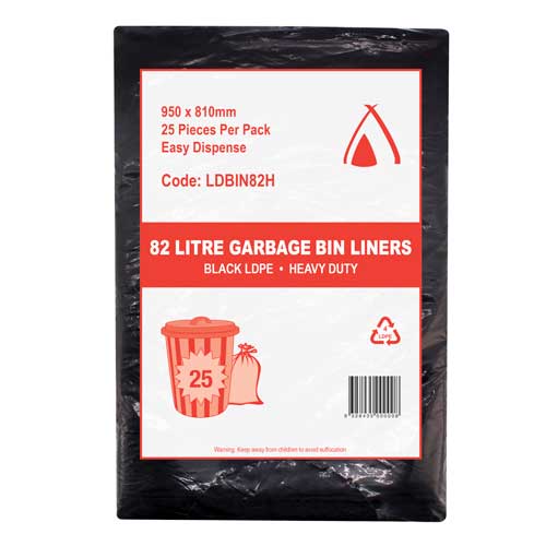 82L Heavy Duty LDPE Black Bin Liners 250/CTN